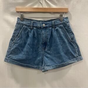 American Eagle Mom Short Denim Womens Size 6 Roll Up High Rise Pleats Summer